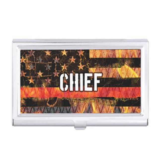 Fire Chief Firefighter Flag Business Card Case (Front)
