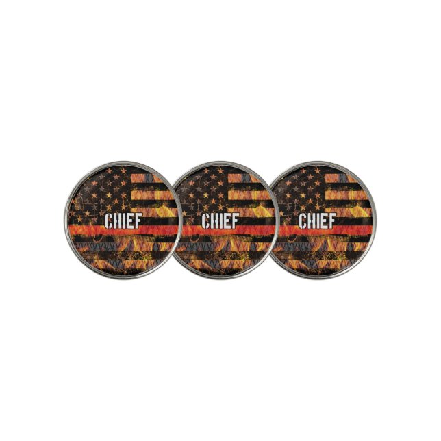 Fire Chief Firefighter Flag Golf Ball Marker (3 Up)