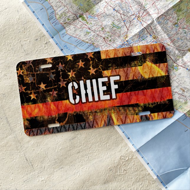 Fire Chief Firefighter Flag License Plate (In Situ)