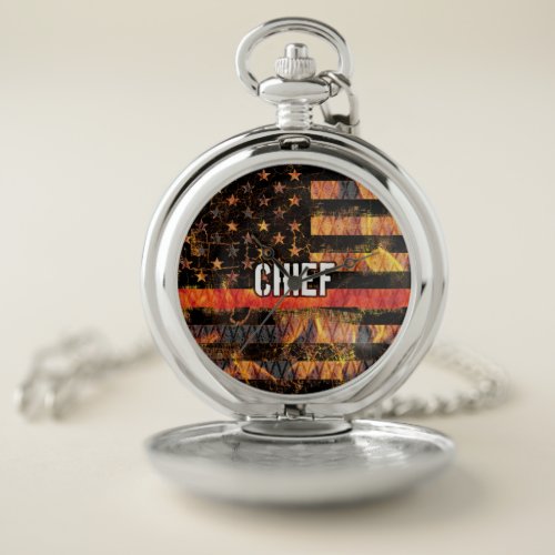 Fire Chief Firefighter Flag Pocket Watch