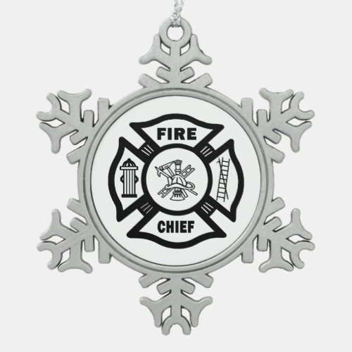 Fire Chief Snowflake Pewter Christmas Ornament