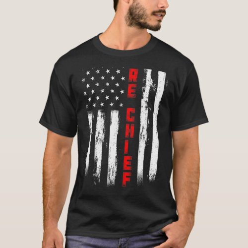 Fire Chief Tattered US American flag  Fire Chief  T_Shirt