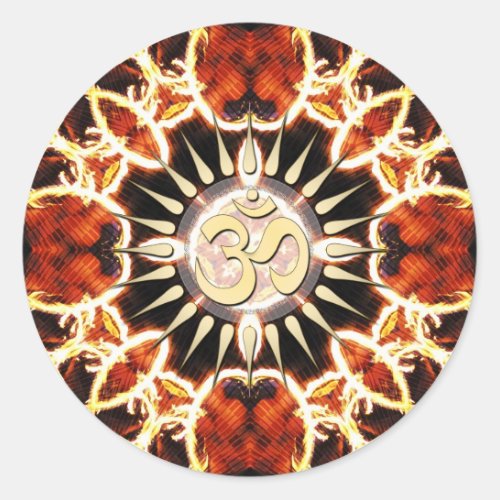 Fire Circle Golden Om Spirit Classic Round Sticker