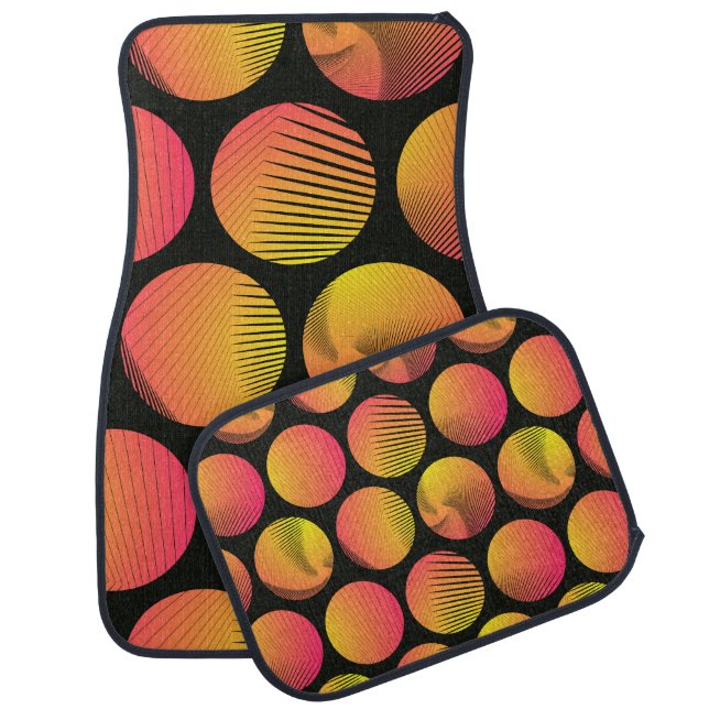 Fire Circles: Orange Black Graphic Car Floor Mat (Set)