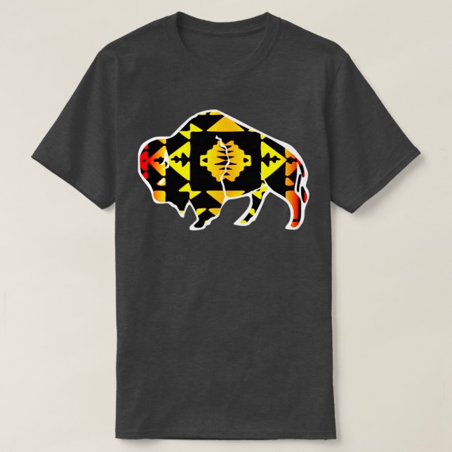 Fire Color Native Print Buffalo  T-Shirt (Design Front)