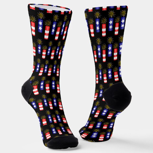 Fire Crackers 4th of July Celebration Socks (Angled)