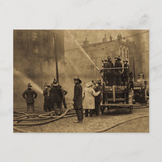 Fire Crew in Action - Vintage Postcard (Front)