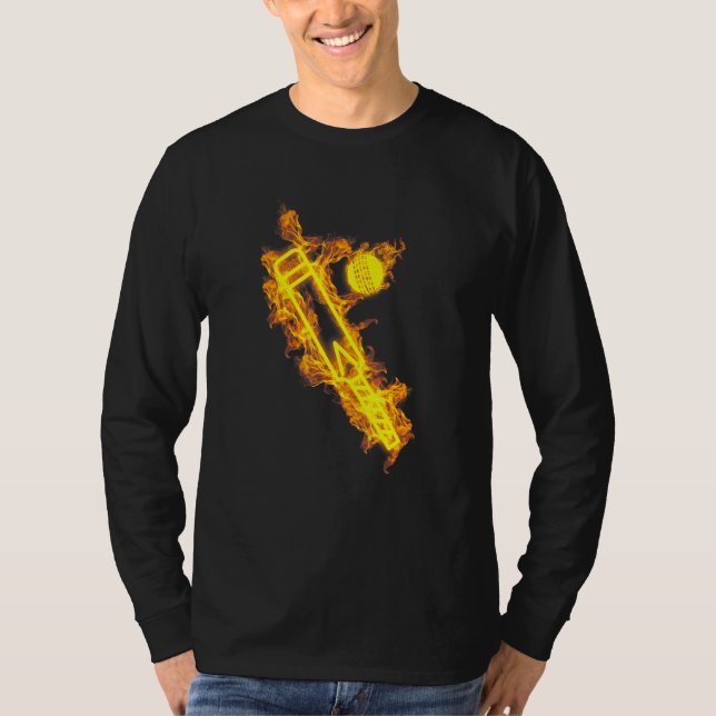 Fire Cricket Bat And Ball Flaming Batsman Cricket  T-Shirt (Front)
