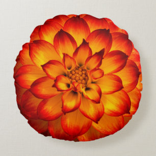 Fire Dahlia Round Pillow