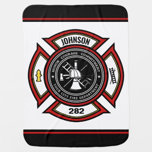 Fire Department ADD NAME Firefighter Badge Rescue Baby Blanket