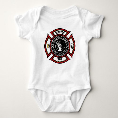 Fire Department ADD NAME Firefighter Badge Rescue Baby Bodysuit