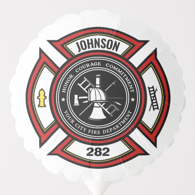 Fire Department ADD NAME Firefighter Badge Rescue Balloon (Front)