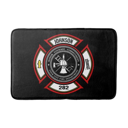 Fire Department ADD NAME Firefighter Badge Rescue Bath Mat