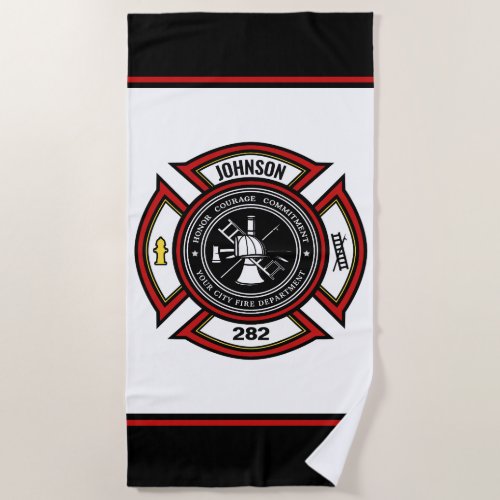 Fire Department ADD NAME Firefighter Badge Rescue Beach Towel