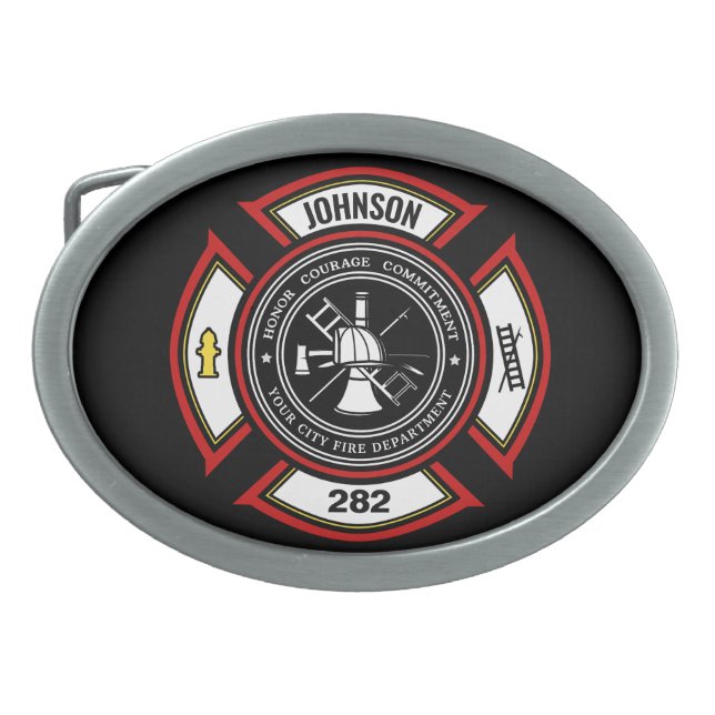 Fire Department ADD NAME Firefighter Badge Rescue Belt Buckle (Front)