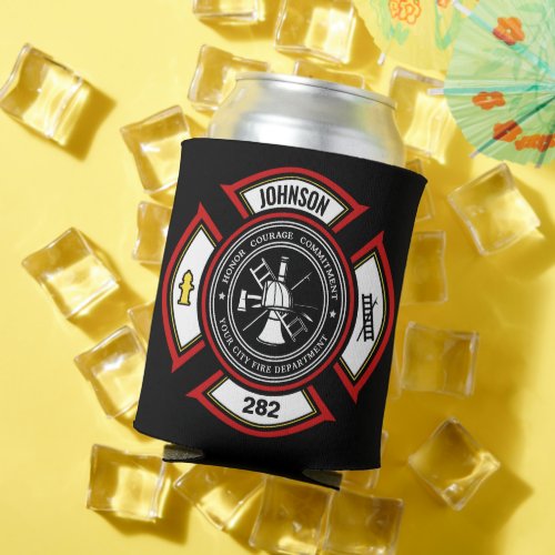Fire Department ADD NAME Firefighter Badge Rescue Can Cooler