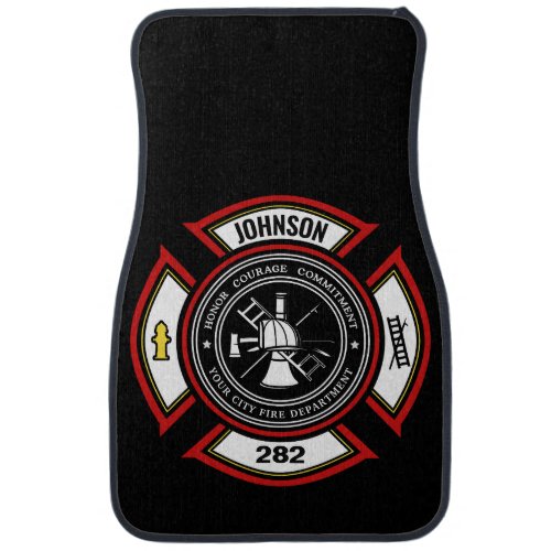 Fire Department ADD NAME Firefighter Badge Rescue Car Floor Mat
