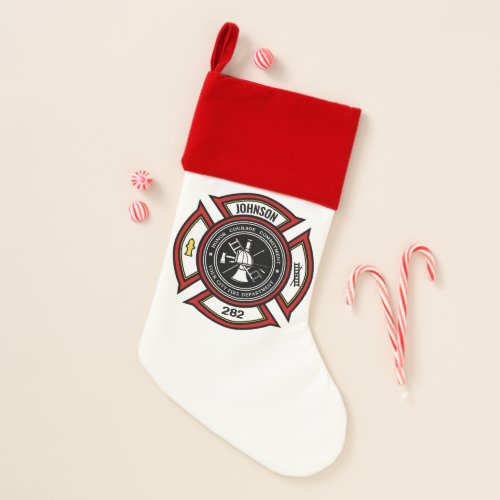 Fire Department ADD NAME Firefighter Badge Rescue Christmas Stocking