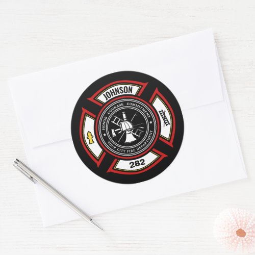 Fire Department ADD NAME Firefighter Badge Rescue Classic Round Sticker
