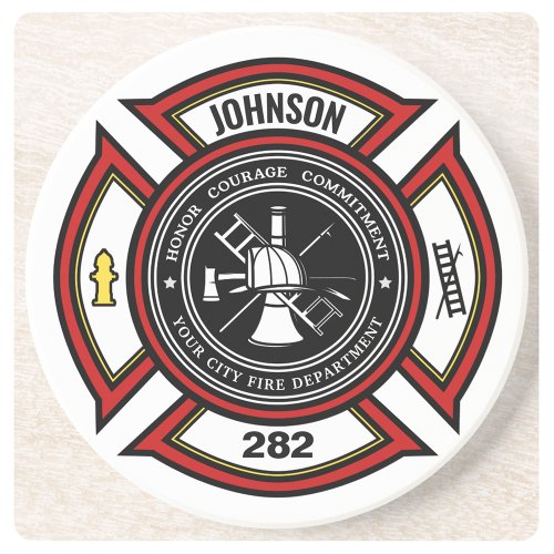 Fire Department ADD NAME Firefighter Badge Rescue Coaster