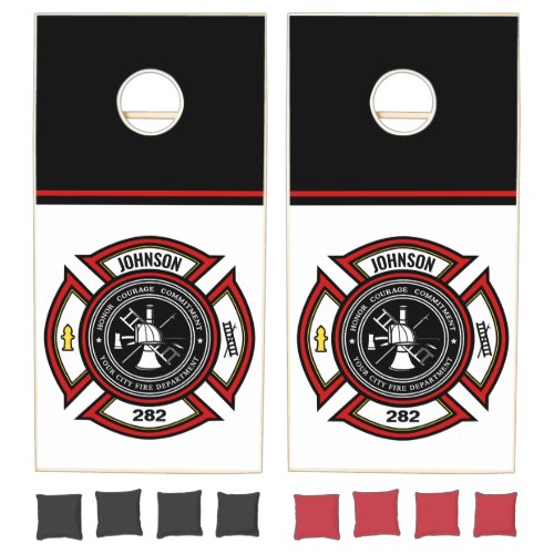 Fire Department ADD NAME Firefighter Badge Rescue Cornhole Set