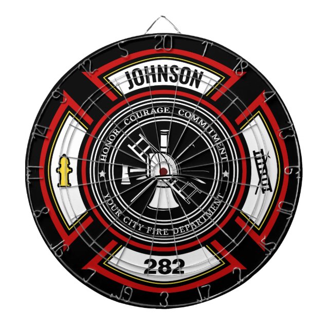 Fire Department ADD NAME Firefighter Badge Rescue Dart Board (Front)