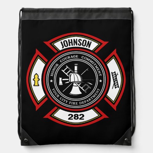 Fire Department ADD NAME Firefighter Badge Rescue Drawstring Bag