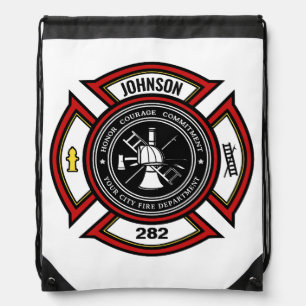 Fire Department ADD NAME Firefighter Badge Rescue Drawstring Bag