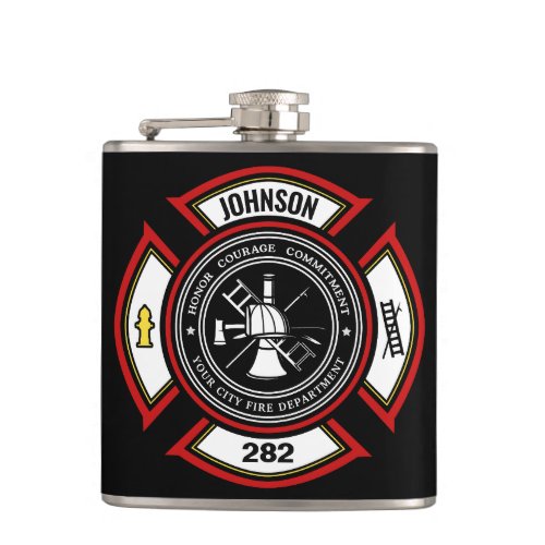 Fire Department ADD NAME Firefighter Badge Rescue Flask
