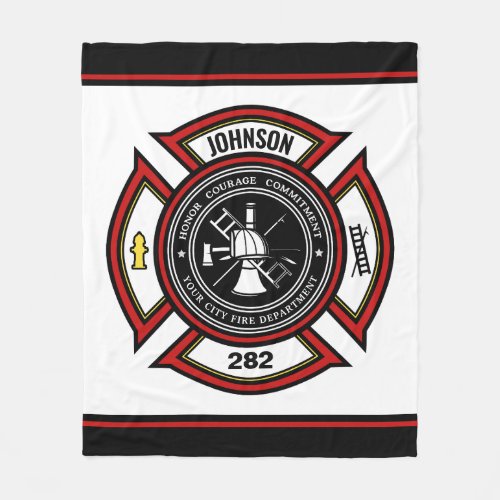 Fire Department ADD NAME Firefighter Badge Rescue Fleece Blanket