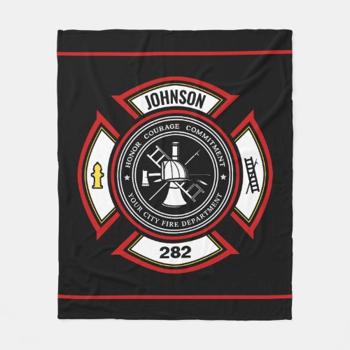 Fire Department ADD NAME Firefighter Badge Rescue Fleece Blanket