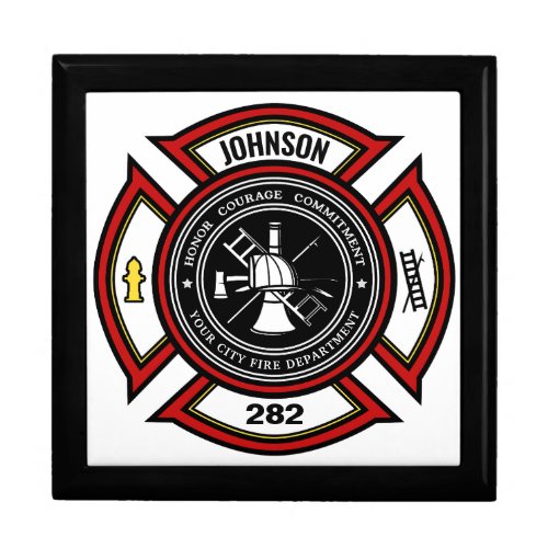 Fire Department ADD NAME Firefighter Badge Rescue Gift Box