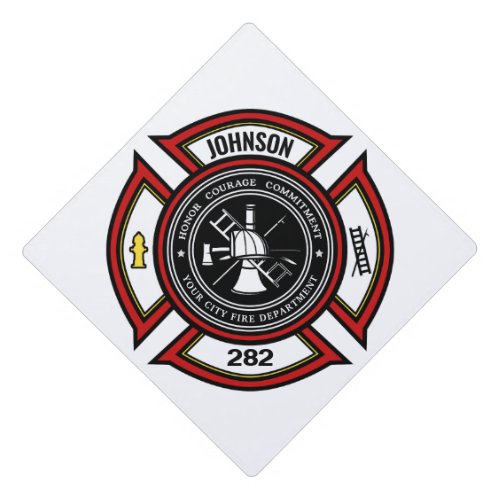 Fire Department ADD NAME Firefighter Badge Rescue Graduation Cap Topper