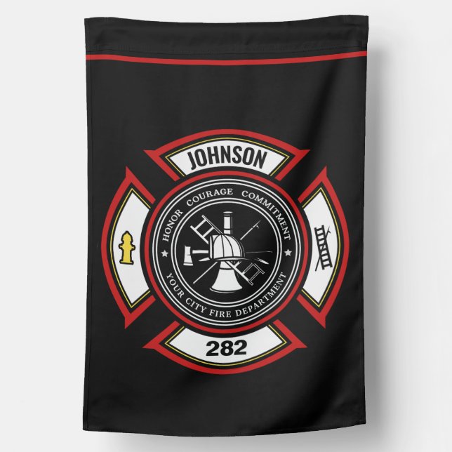 Fire Department ADD NAME Firefighter Badge Rescue  House Flag (Back)