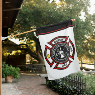 Fire Department ADD NAME Firefighter Badge Rescue House Flag