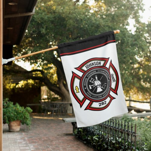 Fire Department ADD NAME Firefighter Badge Rescue  House Flag