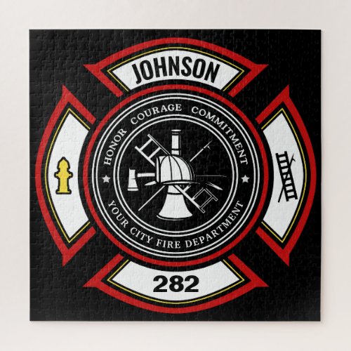 Fire Department ADD NAME Firefighter Badge Rescue Jigsaw Puzzle