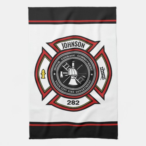 Fire Department ADD NAME Firefighter Badge Rescue Kitchen Towel