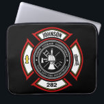 Fire Department ADD NAME Firefighter Badge Rescue Laptop Sleeve<br><div class="desc">Fire Department ADD NAME Fireman Firefighter Badge design - Emblem with Helmet and Axe. Customize with your Name,  Station/Dept Number and location.</div>