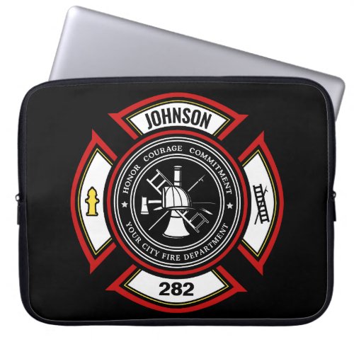 Fire Department ADD NAME Firefighter Badge Rescue Laptop Sleeve