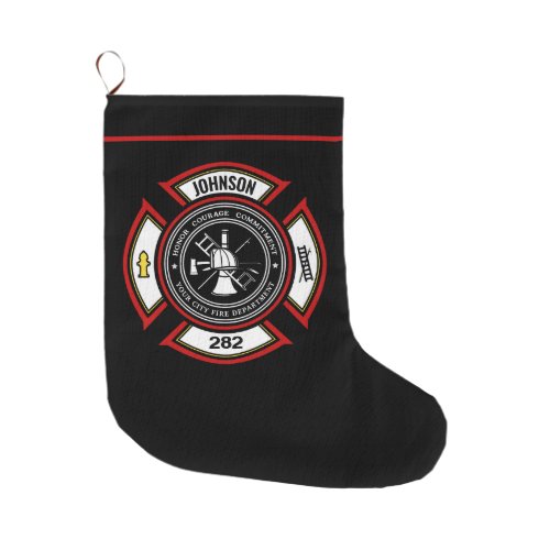 Fire Department ADD NAME Firefighter Badge Rescue Large Christmas Stocking