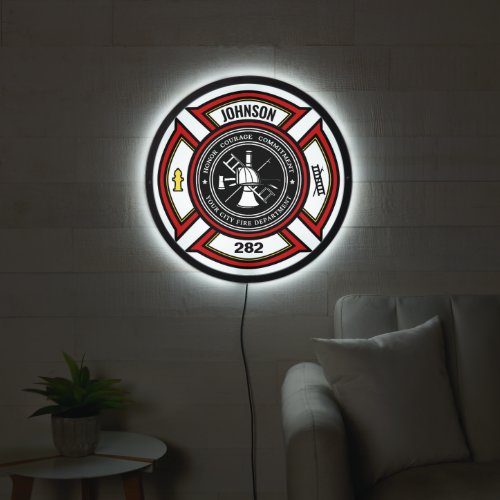 Fire Department ADD NAME Firefighter Badge Rescue LED Sign