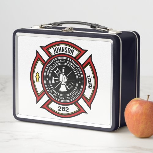 Fire Department ADD NAME Firefighter Badge Rescue Metal Lunch Box