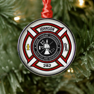 Fire Department ADD NAME Firefighter Badge Rescue Metal Ornament