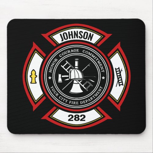 Fire Department ADD NAME Firefighter Badge Rescue Mouse Pad