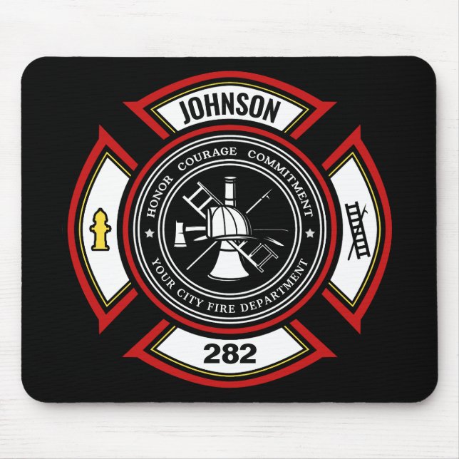 Fire Department ADD NAME Firefighter Badge Rescue Mouse Pad (Front)