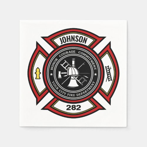 Fire Department ADD NAME Firefighter Badge Rescue Napkins