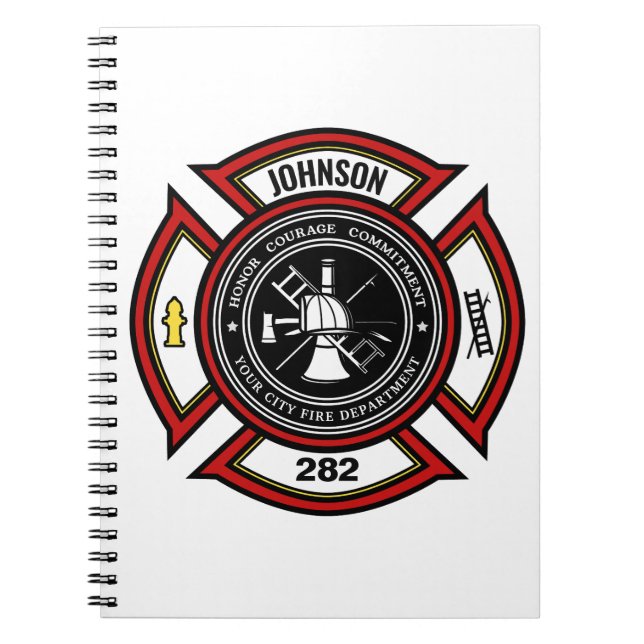 Fire Department ADD NAME Firefighter Badge Rescue Notebook (Front)