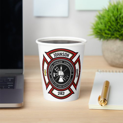 Fire Department ADD NAME Firefighter Badge Rescue Paper Cups