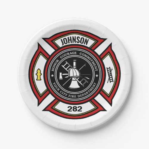 Fire Department ADD NAME Firefighter Badge Rescue Paper Plates